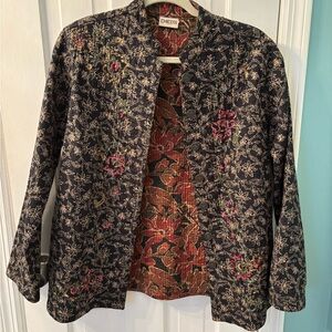 Chico's Black Blazer with Intricate (sequined) Pattern and Open Front